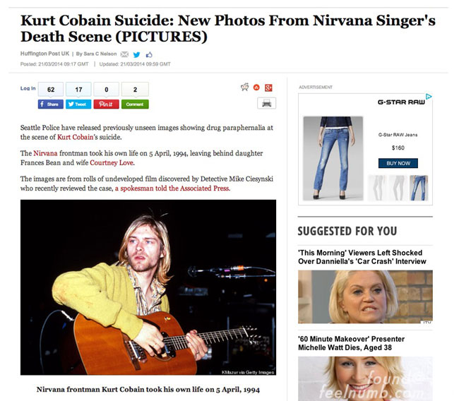 Kurt Cobain Huffington Post Right Handed Guitar Photo