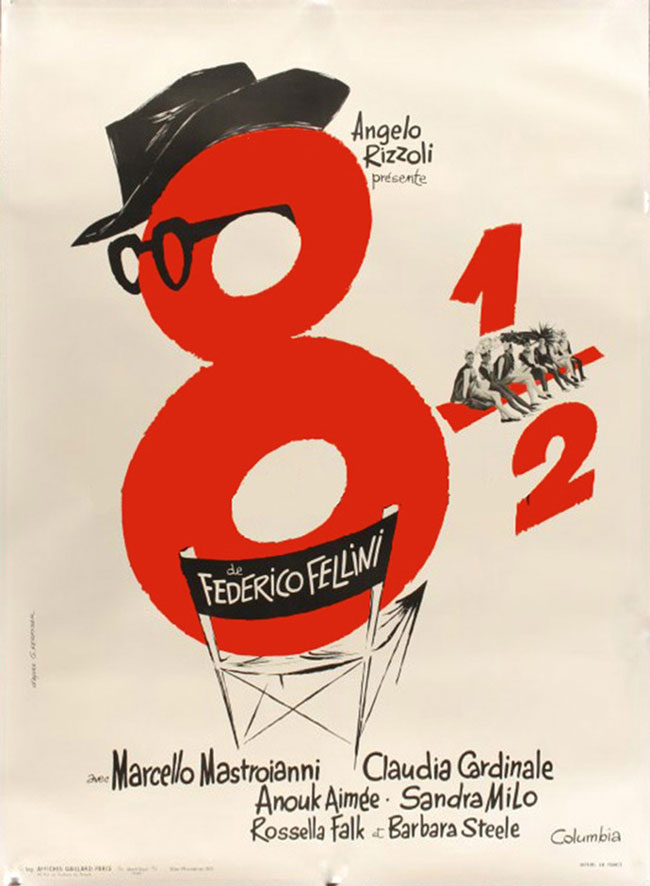 Federico Fellini 8 12 vintage movie posters and artwork french red